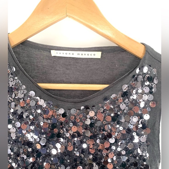 Susana Monaco Gray with Silver & Black Sequins Size S-M - Picture 1 of 5